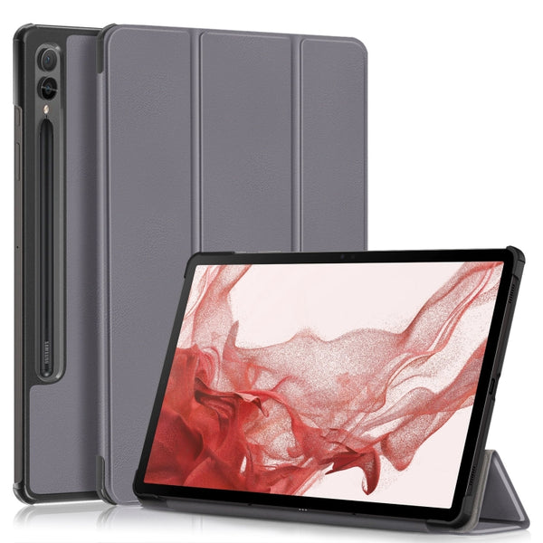 For Samsung Galaxy Tab S9+ Custer Pure Color 3-Fold Holder Smart Leather Tablet Case(Grey) by buy2fix