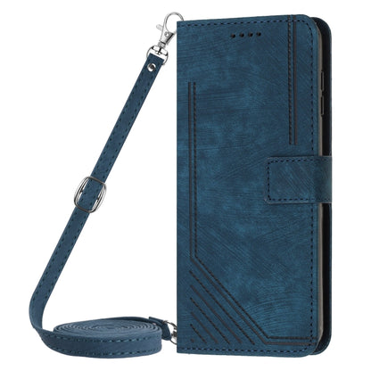 For Infinix Zero 30 4G Skin Feel Stripe Pattern Leather Phone Case with Lanyard(Blue) - Infinix Cases by buy2fix | Online Shopping UK | buy2fix