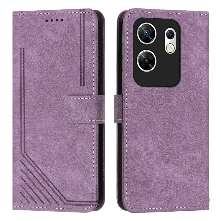 For Infinix Zero 30 4G Skin Feel Stripe Pattern Leather Phone Case with Lanyard(Purple) - Infinix Cases by buy2fix | Online Shopping UK | buy2fix