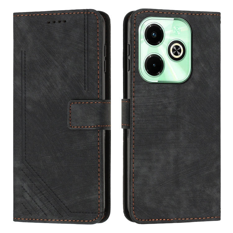 For Infinix Hot 40i Skin Feel Stripe Pattern Leather Phone Case with Lanyard(Black) by buy2fix
