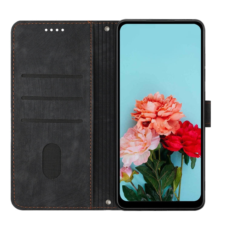 For Infinix Hot 40i Skin Feel Stripe Pattern Leather Phone Case with Lanyard(Black) by buy2fix