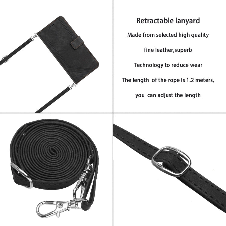 For Infinix Hot 40i Skin Feel Stripe Pattern Leather Phone Case with Lanyard(Black) by buy2fix
