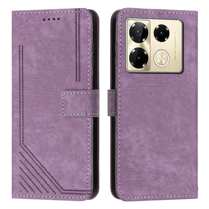 For Infinix Note 40 Pro 4G / 5G Skin Feel Stripe Pattern Leather Phone Case with Lanyard(Purple) - Infinix Cases by buy2fix | Online Shopping UK | buy2fix