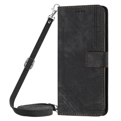 For Infinix Note 40 4G Skin Feel Stripe Pattern Leather Phone Case with Lanyard(Black) - Infinix Cases by buy2fix | Online Shopping UK | buy2fix