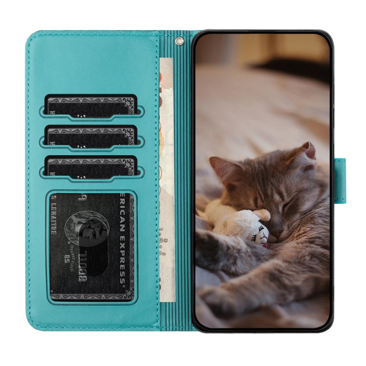 For Samsung Galaxy S23+ Cat Embossing Pattern Leather Phone Case with Lanyard(Blue) - Galaxy S23+ 5G Cases by buy2fix | Online Shopping UK | buy2fix