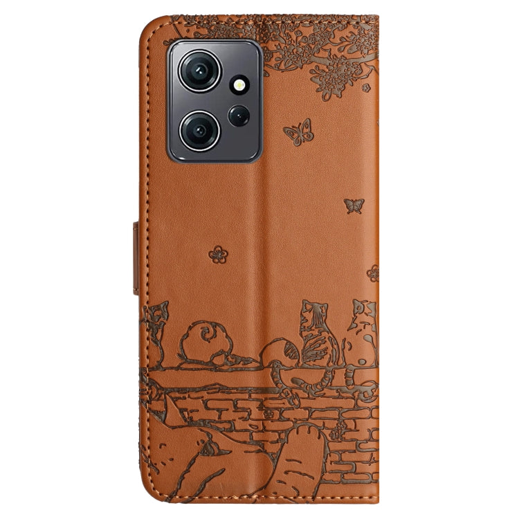For Xiaomi Redmi Note 12 4G Global Cat Embossing Pattern Leather Phone Case with Lanyard(Brown) - Xiaomi Cases by buy2fix | Online Shopping UK | buy2fix