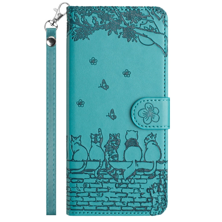 For Xiaomi Poco X4 Pro 5G Cat Embossing Pattern Leather Phone Case with Lanyard(Blue) - Xiaomi Cases by buy2fix | Online Shopping UK | buy2fix