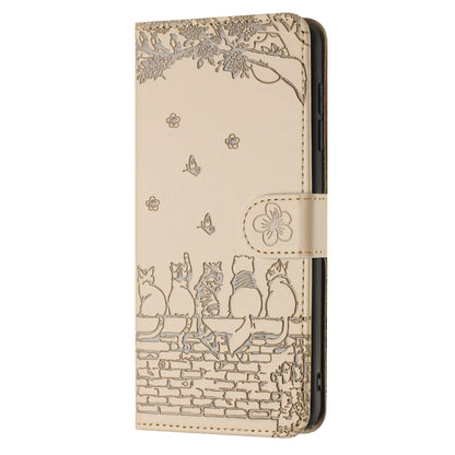 For Xiaomi Redmi Note 13 Pro+ Cat Embossing Pattern Leather Phone Case with Lanyard(Beige) - Note 13 Pro+ Cases by buy2fix | Online Shopping UK | buy2fix