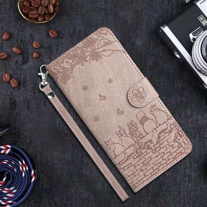 For Xiaomi Redmi 13C 4G/5G/13R 5G Cat Embossing Pattern Leather Phone Case with Lanyard(Grey) - 13C Cases by buy2fix | Online Shopping UK | buy2fix