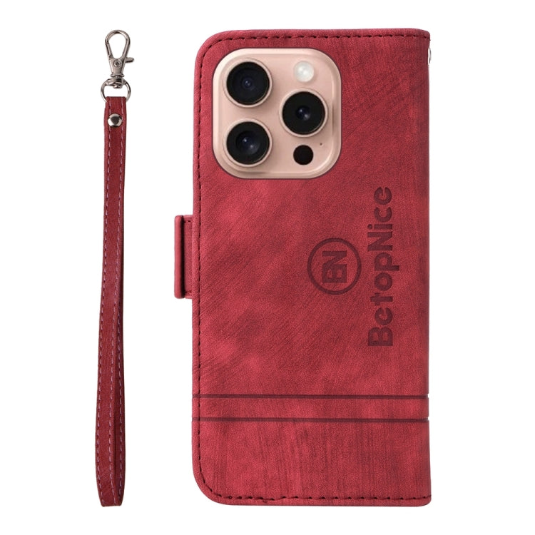 For iPhone 16 Pro BETOPNICE Dual-side Buckle Leather Phone Case(Red) - iPhone 16 Pro Cases by BETOPNICE | Online Shopping UK | buy2fix