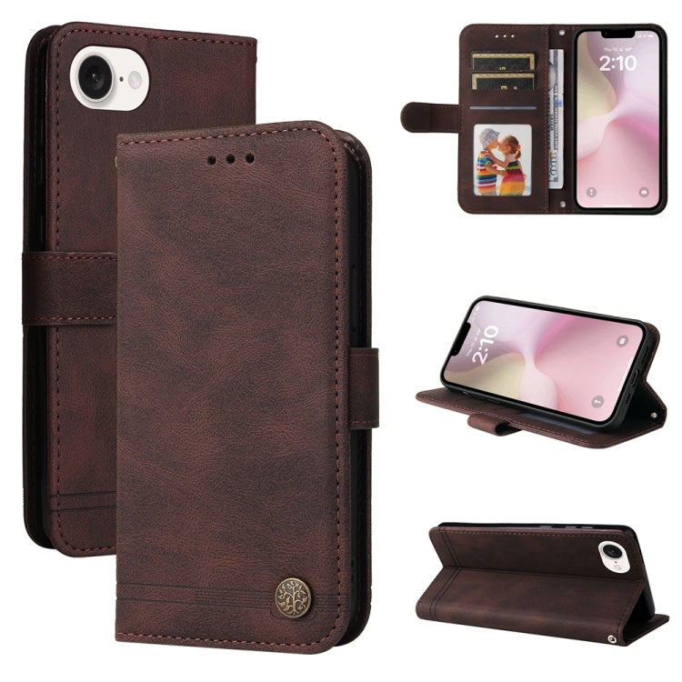 For iPhone 16e Skin Feel Life Tree Leather Phone Case(Brown) - iPhone 16e Cases by buy2fix | Online Shopping UK | buy2fix