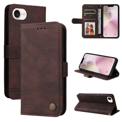 For iPhone 16e Skin Feel Life Tree Leather Phone Case(Brown) - iPhone 16e Cases by buy2fix | Online Shopping UK | buy2fix