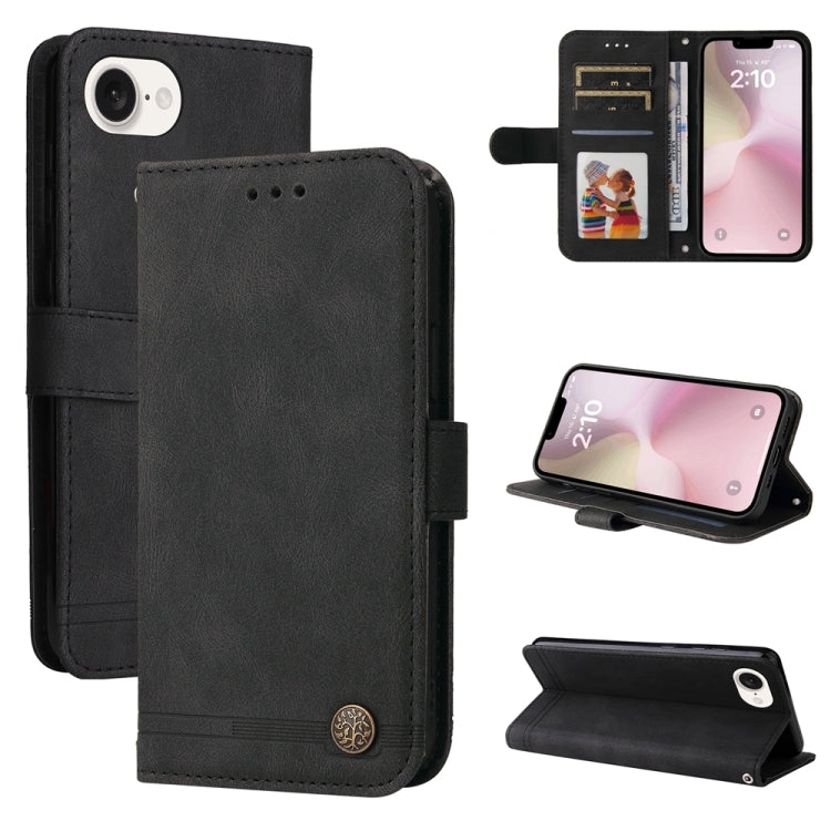 For iPhone 16e Skin Feel Life Tree Leather Phone Case(Black) - iPhone 16e Cases by buy2fix | Online Shopping UK | buy2fix