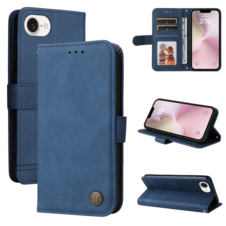 For iPhone 16e Skin Feel Life Tree Leather Phone Case(Blue) - iPhone 16e Cases by buy2fix | Online Shopping UK | buy2fix