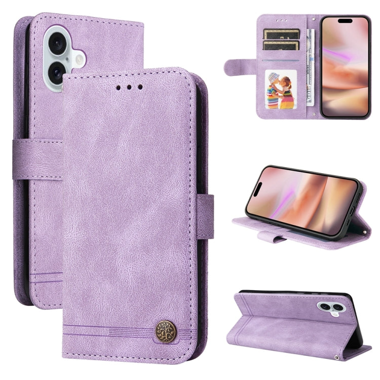 For iPhone 16 Plus Skin Feel Life Tree Leather Phone Case(Purple) - iPhone 16 Plus Cases by buy2fix | Online Shopping UK | buy2fix