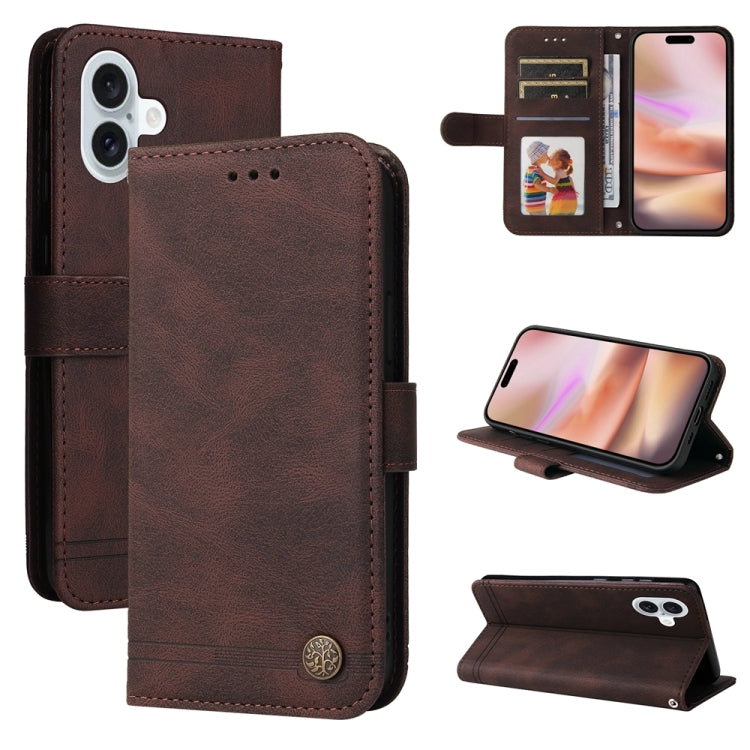 For iPhone 16 Plus Skin Feel Life Tree Leather Phone Case(Brown) - iPhone 16 Plus Cases by buy2fix | Online Shopping UK | buy2fix