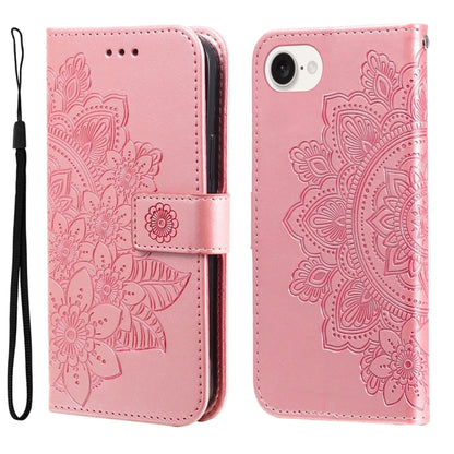 For iPhone 16e Seven-petal Flowers Embossing Leather Phone Case(Rose Gold) - iPhone 16e Cases by buy2fix | Online Shopping UK | buy2fix
