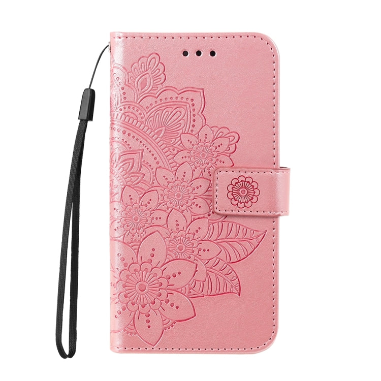 For iPhone 16e Seven-petal Flowers Embossing Leather Phone Case(Rose Gold) - iPhone 16e Cases by buy2fix | Online Shopping UK | buy2fix