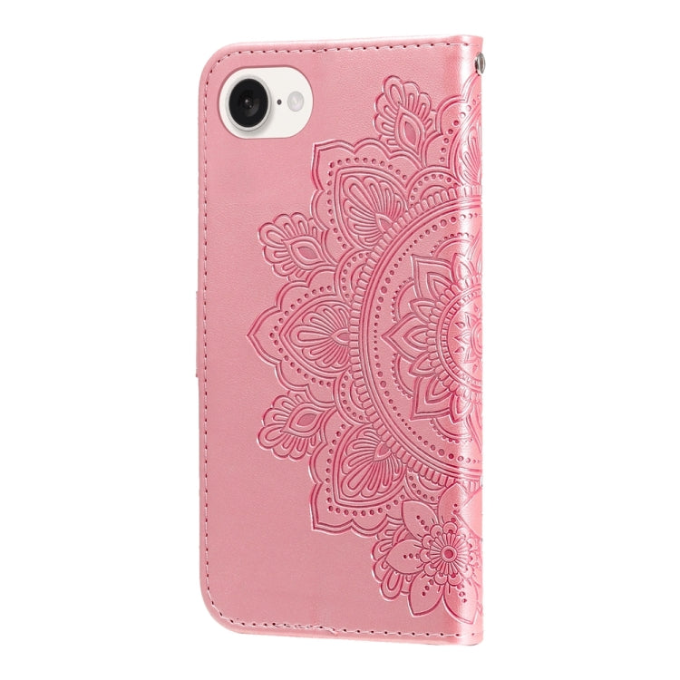 For iPhone 16e Seven-petal Flowers Embossing Leather Phone Case(Rose Gold) - iPhone 16e Cases by buy2fix | Online Shopping UK | buy2fix