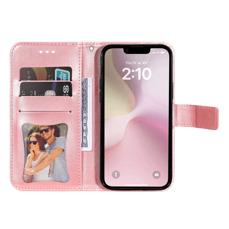 For iPhone 16e Seven-petal Flowers Embossing Leather Phone Case(Rose Gold) - iPhone 16e Cases by buy2fix | Online Shopping UK | buy2fix