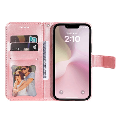 For iPhone 16e Seven-petal Flowers Embossing Leather Phone Case(Rose Gold) - iPhone 16e Cases by buy2fix | Online Shopping UK | buy2fix