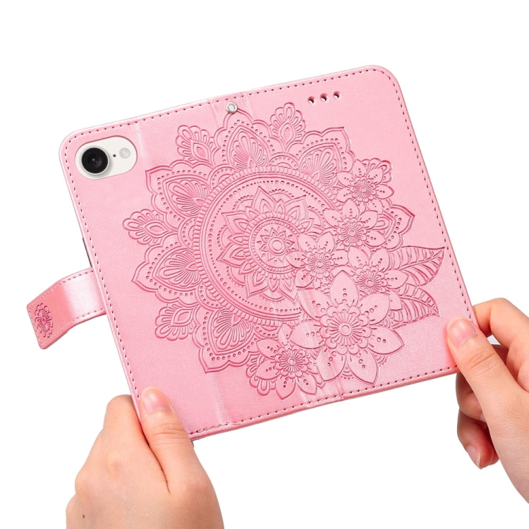 For iPhone 16e Seven-petal Flowers Embossing Leather Phone Case(Rose Gold) - iPhone 16e Cases by buy2fix | Online Shopping UK | buy2fix