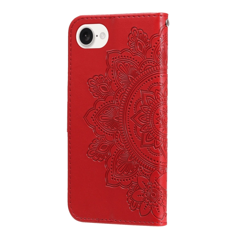 For iPhone 16e Seven-petal Flowers Embossing Leather Phone Case(Red) - iPhone 16e Cases by buy2fix | Online Shopping UK | buy2fix