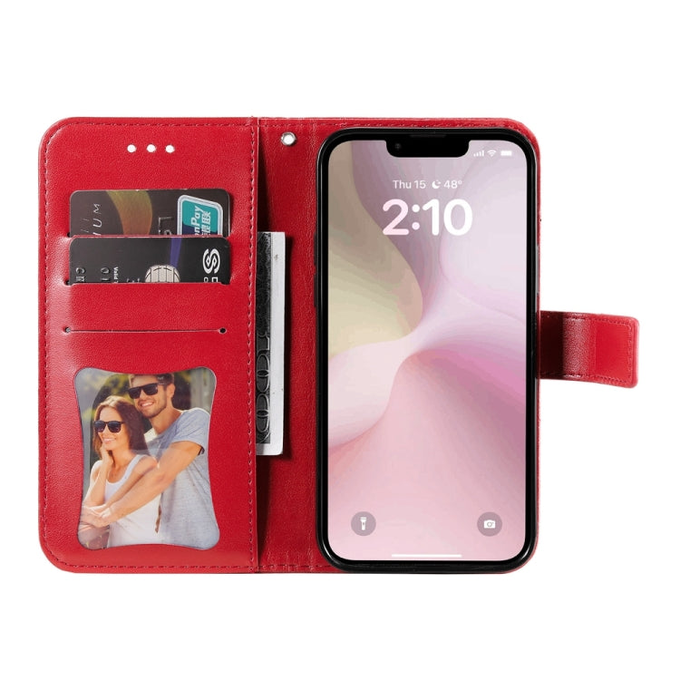 For iPhone 16e Seven-petal Flowers Embossing Leather Phone Case(Red) - iPhone 16e Cases by buy2fix | Online Shopping UK | buy2fix