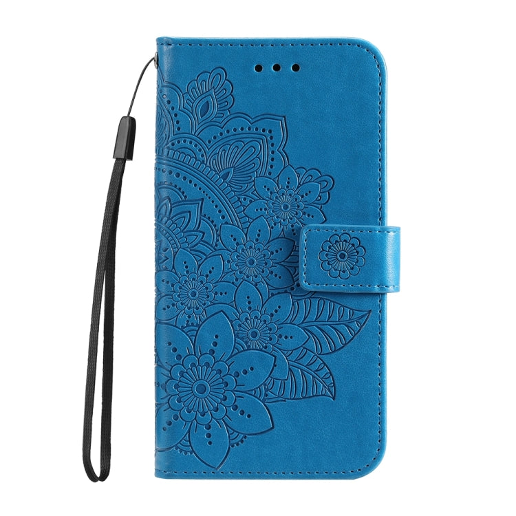 For iPhone 16e Seven-petal Flowers Embossing Leather Phone Case(Blue) - iPhone 16e Cases by buy2fix | Online Shopping UK | buy2fix