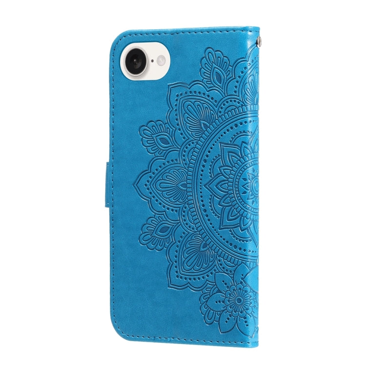 For iPhone 16e Seven-petal Flowers Embossing Leather Phone Case(Blue) - iPhone 16e Cases by buy2fix | Online Shopping UK | buy2fix