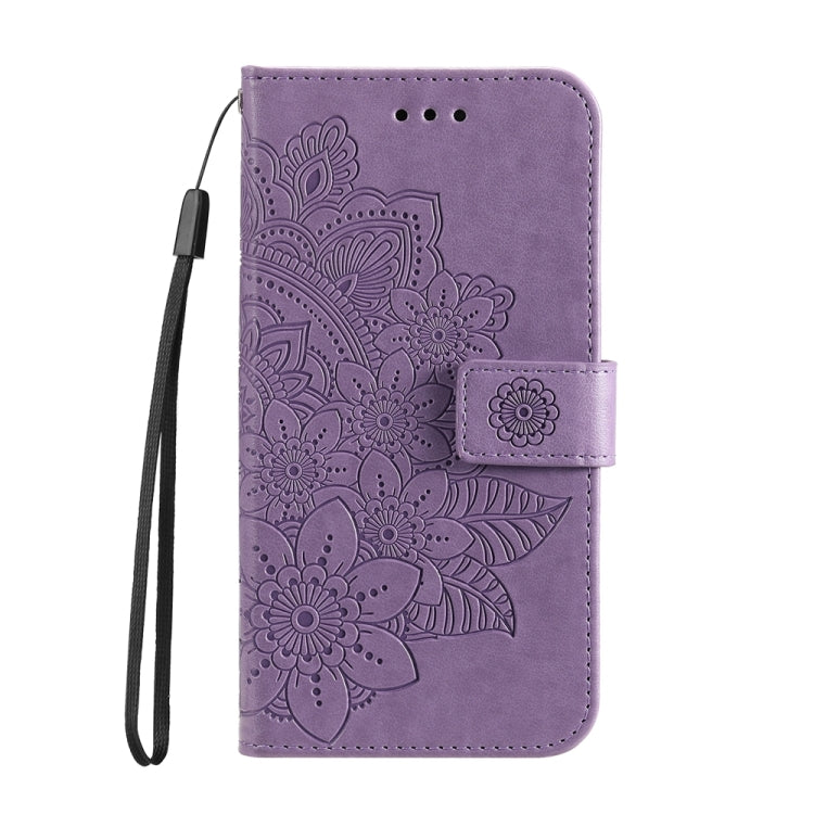 For iPhone 16e Seven-petal Flowers Embossing Leather Phone Case(Light Purple) - iPhone 16e Cases by buy2fix | Online Shopping UK | buy2fix