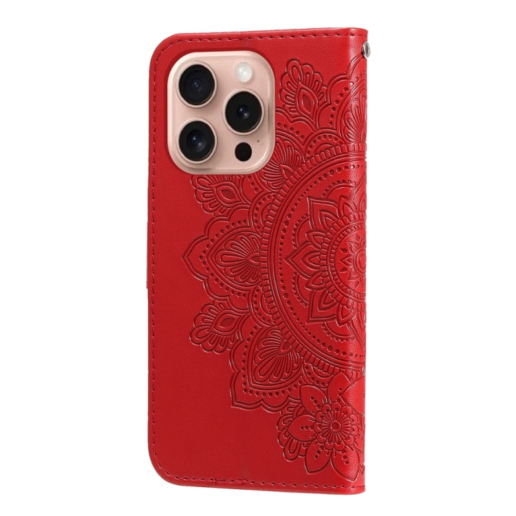 For iPhone 16 Pro 7-petal Flowers Embossing Leather Phone Case(Red) - iPhone 16 Pro Cases by buy2fix | Online Shopping UK | buy2fix