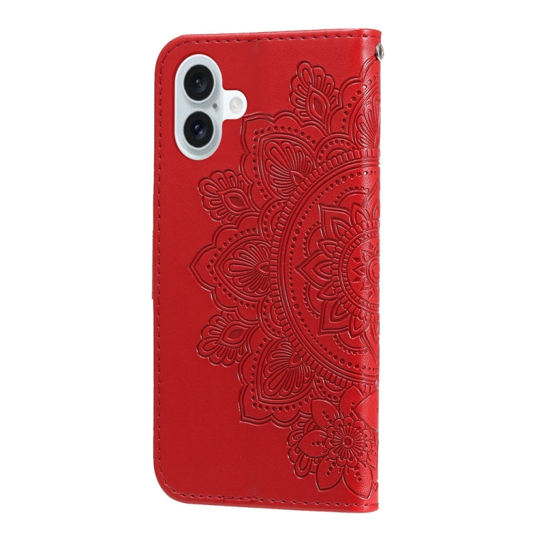 For iPhone 16 Plus Seven-petal Flowers Embossing Leather Phone Case(Red) by buy2fix