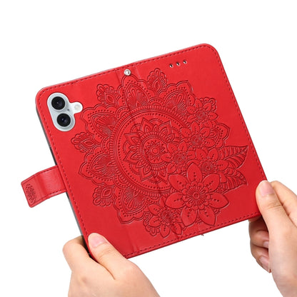 For iPhone 16 Plus Seven-petal Flowers Embossing Leather Phone Case(Red) by buy2fix