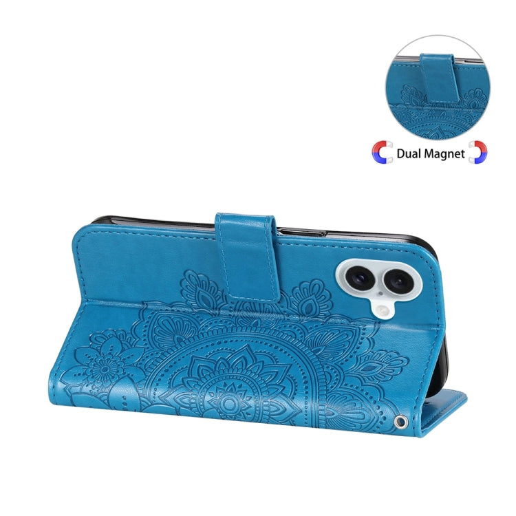 For iPhone 16 Plus 7-petal Flowers Embossing Leather Phone Case(Blue) - iPhone 16 Plus Cases by buy2fix | Online Shopping UK | buy2fix