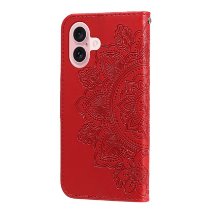 For iPhone 16 7-petal Flowers Embossing Leather Phone Case(Red) - iPhone 16 Cases by buy2fix | Online Shopping UK | buy2fix