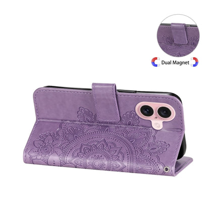 For iPhone 16 7-petal Flowers Embossing Leather Phone Case(Light Purple) - iPhone 16 Cases by buy2fix | Online Shopping UK | buy2fix