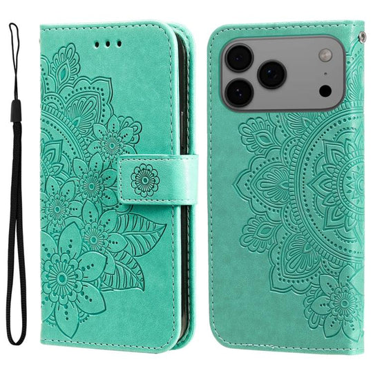 For iPhone 18 Pro Max / 17 Pro Max Seven-petal Flowers Embossing Leather Phone Case(Green)