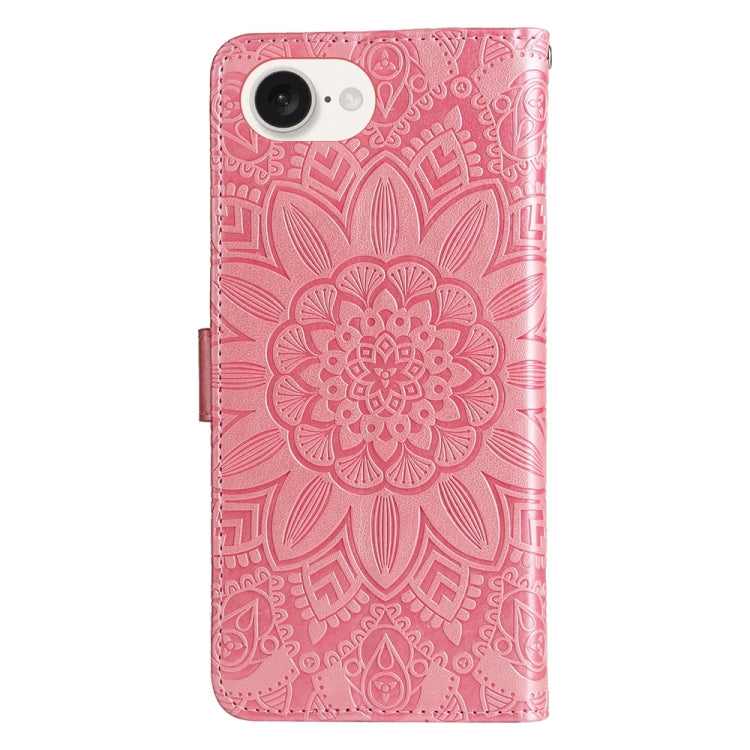 For iPhone 16e Embossed Sunflower Leather Phone Case(Pink) - iPhone 16e Cases by buy2fix | Online Shopping UK | buy2fix