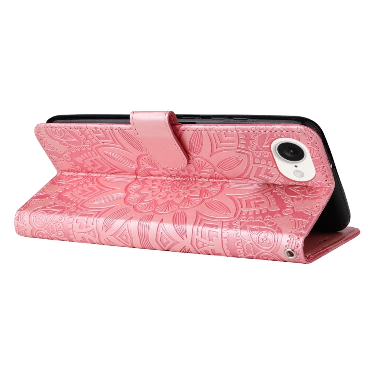 For iPhone 16e Embossed Sunflower Leather Phone Case(Pink) - iPhone 16e Cases by buy2fix | Online Shopping UK | buy2fix
