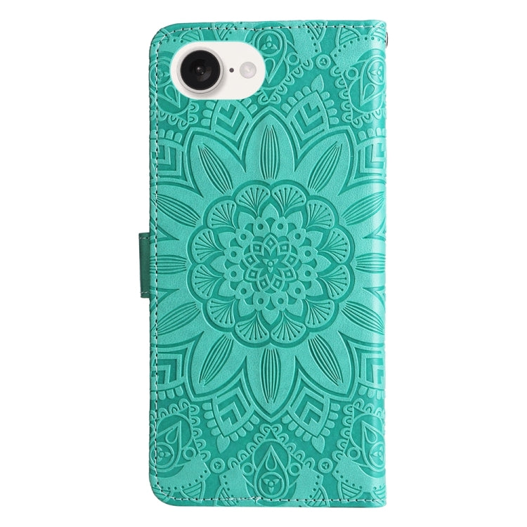 For iPhone 16e Embossed Sunflower Leather Phone Case(Green) - iPhone 16e Cases by buy2fix | Online Shopping UK | buy2fix