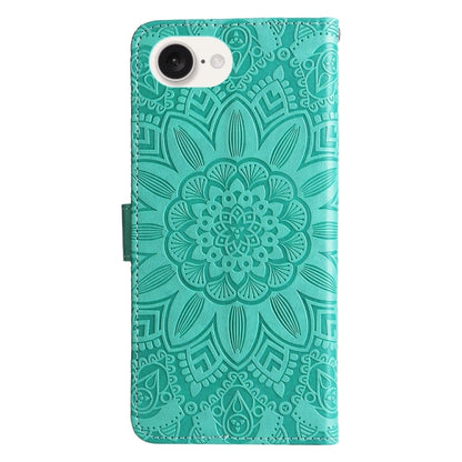 For iPhone 16e Embossed Sunflower Leather Phone Case(Green) - iPhone 16e Cases by buy2fix | Online Shopping UK | buy2fix