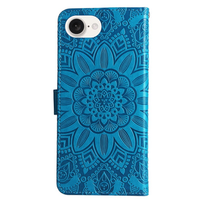 For iPhone 16e Embossed Sunflower Leather Phone Case(Blue) - iPhone 16e Cases by buy2fix | Online Shopping UK | buy2fix