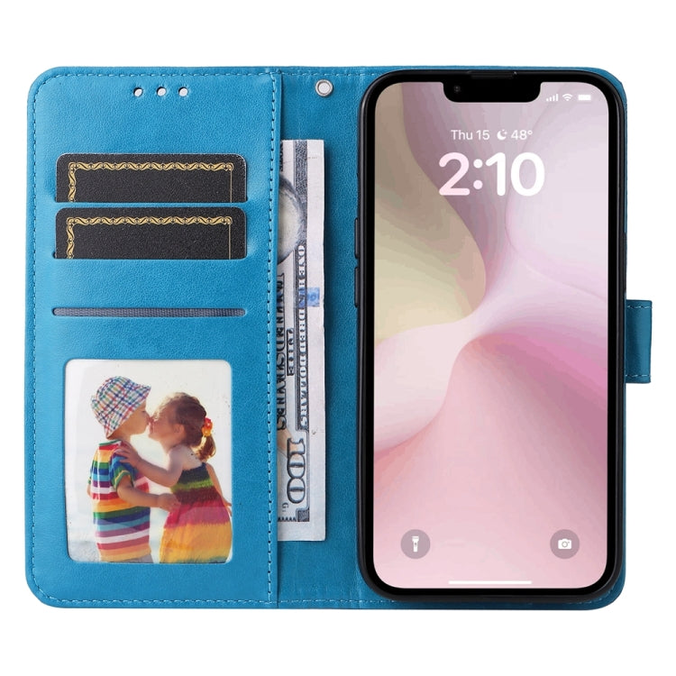 For iPhone 16e Embossed Sunflower Leather Phone Case(Blue) - iPhone 16e Cases by buy2fix | Online Shopping UK | buy2fix