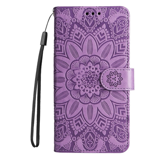 For iPhone 16 Embossed Sunflower Leather Phone Case(Purple) by buy2fix