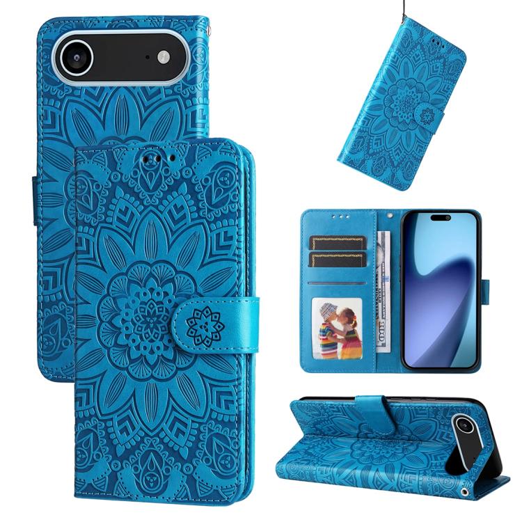 For iPhone Air Embossed Sunflower Leather Phone Case(Blue) - iPhone Air Cases by buy2fix | Online Shopping UK | buy2fix