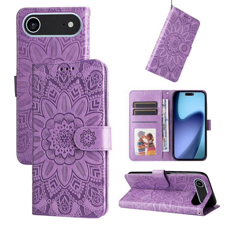 For iPhone Air Embossed Sunflower Leather Phone Case(Purple) - iPhone Air Cases by buy2fix | Online Shopping UK | buy2fix