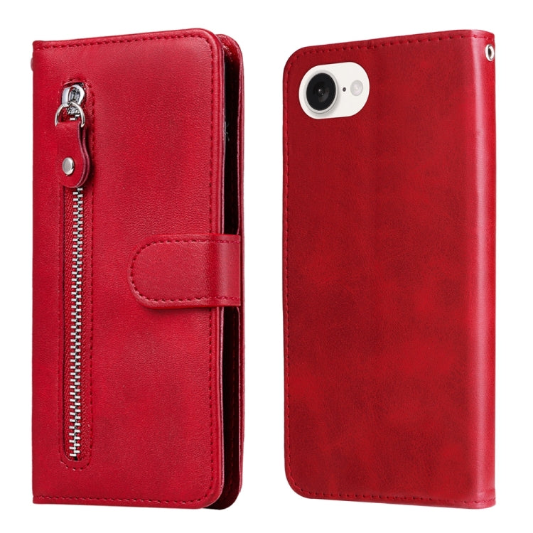 For iPhone 16e Fashion Calf Texture Zipper Leather Phone Case(Red) - iPhone 16e Cases by buy2fix | Online Shopping UK | buy2fix