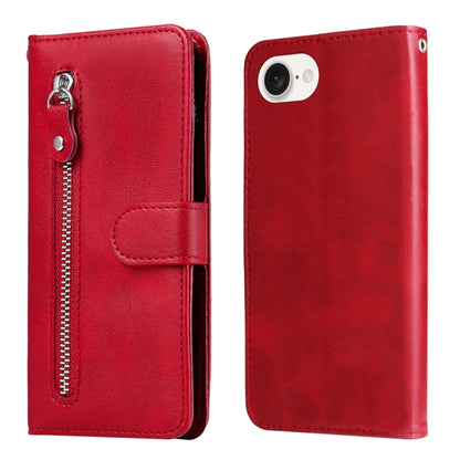For iPhone 16e Fashion Calf Texture Zipper Leather Phone Case(Red) - iPhone 16e Cases by buy2fix | Online Shopping UK | buy2fix