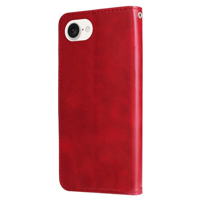 For iPhone 16e Fashion Calf Texture Zipper Leather Phone Case(Red) - iPhone 16e Cases by buy2fix | Online Shopping UK | buy2fix
